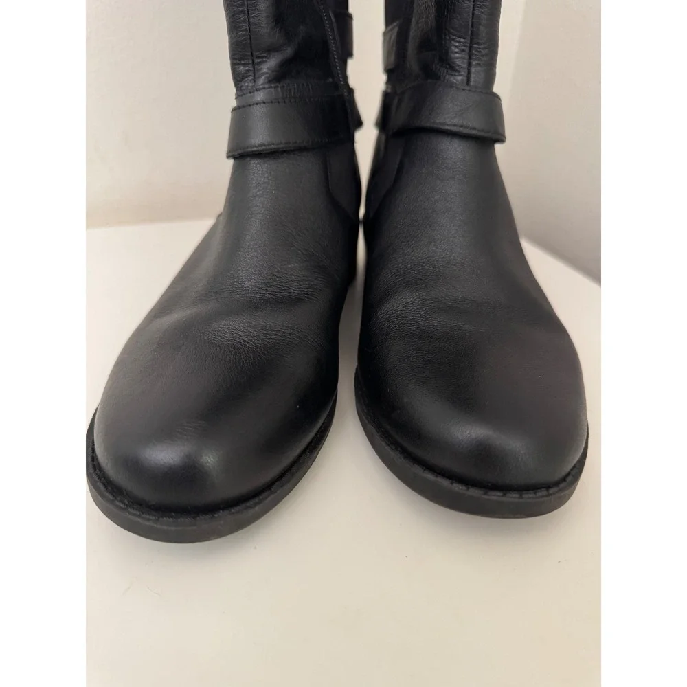 Me Too Denver Black Leather Tall Equestrian Western Buckle Boots Womens 7.5M